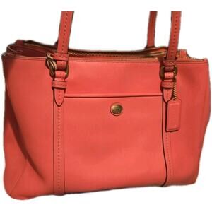 Coach Coral Leather Tote Bag Shoulder Purse Multi Compartment F25669